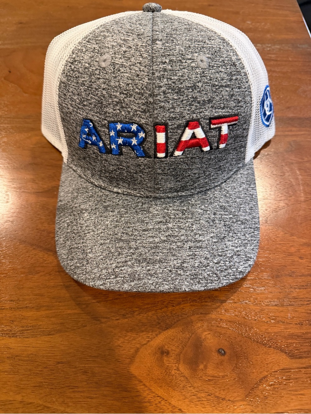 Ariat Heather Gray & White Mesh Cap with American Flag Embroidery
